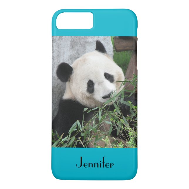 Capa Para iPhone, Case-Mate Panda Gira, Fundo Azul, Nome, (Verso)