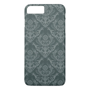 Capa Para iPhone Da Case-Mate Papel de parede floral verde luxuoso do damasco