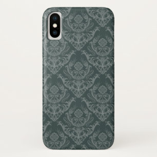 Capa Para iPhone Da Case-Mate Papel de parede floral verde luxuoso do damasco