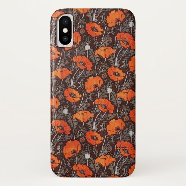 Capa Para iPhone, Case-Mate PAPOULAS VERMELHAS EM PRETO E BRANCO Campo Floral  (Verso)