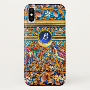 CAPA PARA iPhone DA Case-Mate PÁSSAROS COLORIDOS E MONOGRAMA AZUL DA GEMA DOS