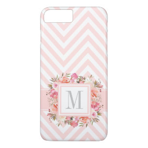 Capa iPhone 8 Plus/7 Plus Pastel rosa Chevrons e Floral com Monograma