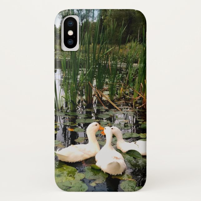 Capa Para iPhone, Case-Mate Patos brancos, almofadas de lírios, cattails, cost (Verso)