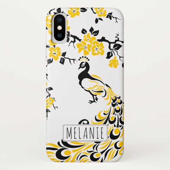 Capa Para iPhone, Case-Mate Pavão amarelo preto e cereja floresce arte nouveau (Verso)