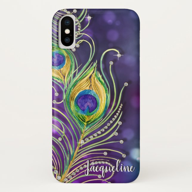 Capa Para iPhone, Case-Mate Peacock Feathers com as Joias Sparkle do Bokeh Mod (Verso)