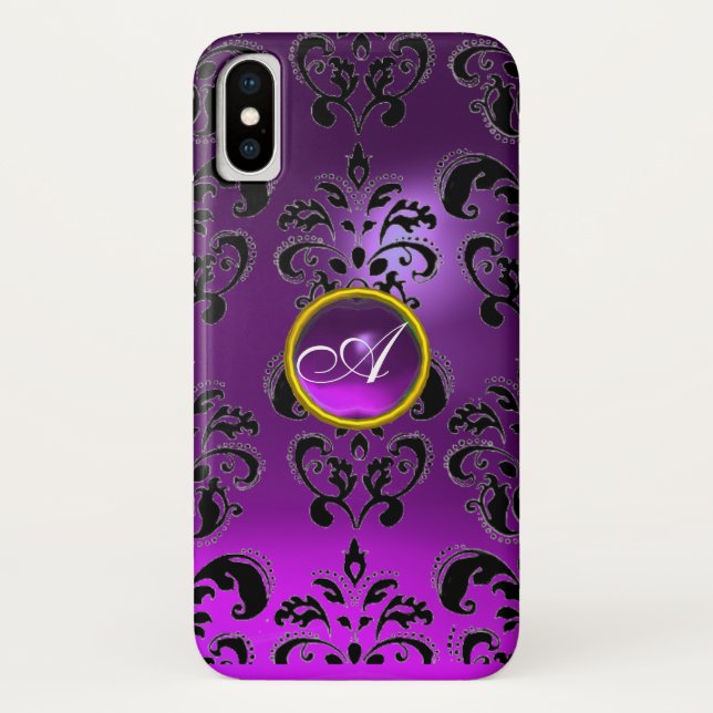 CAPA PARA iPhone, Case-Mate  PEGA NEGRA DAMASK GEMSTONE MONOGRAMA (Verso)
