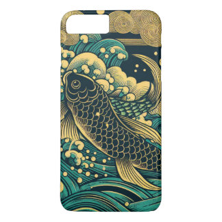 Capa iPhone 8 Plus/7 Plus Peixe Koi Dourado Japonês Saltando Ondas A