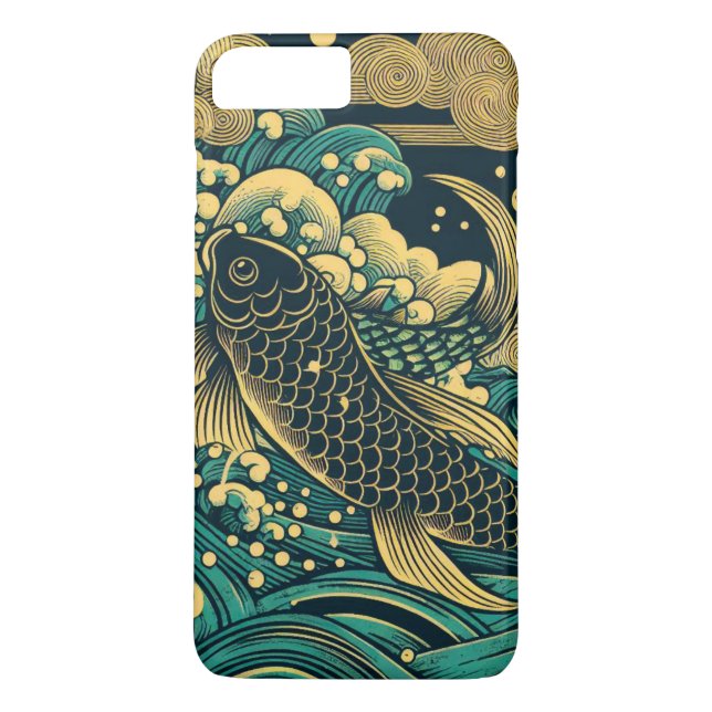 Capa Para iPhone, Case-Mate Peixe Koi Dourado Japonês Saltando Ondas A (Verso)