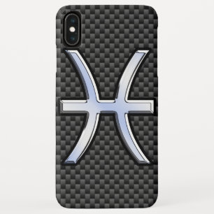 Capa Para iPhone XS Max Peixes Símbolo Zodiac Silver Estilo de Fibra Carbo