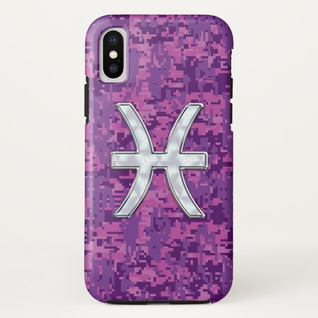 Capa Para iPhone, Case-Mate Peixes Símbolo Zodíaco Camuflagem Digital Fuchsia (Verso)