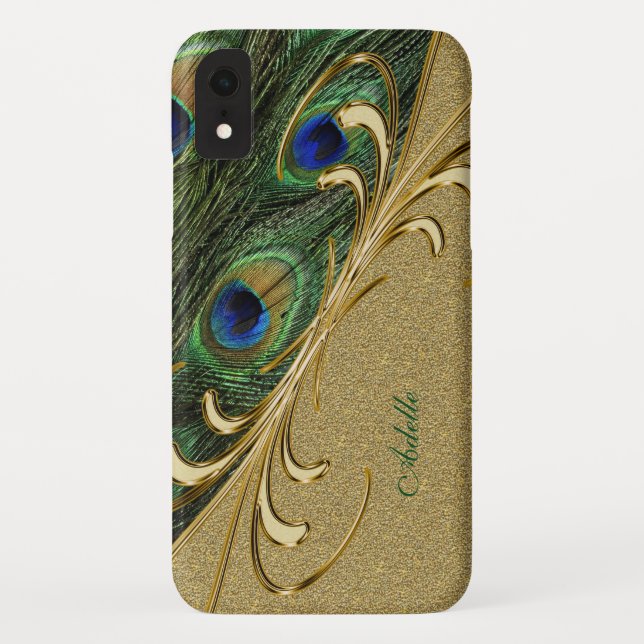 Capa Para iPhone, Case-Mate Pena de Peacock de Ornamento Dourado Moderna (Verso)