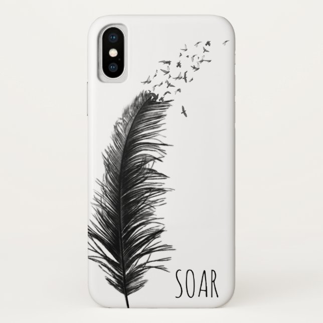 Capa Para iPhone, Case-Mate pena negra com pássaros (Verso)