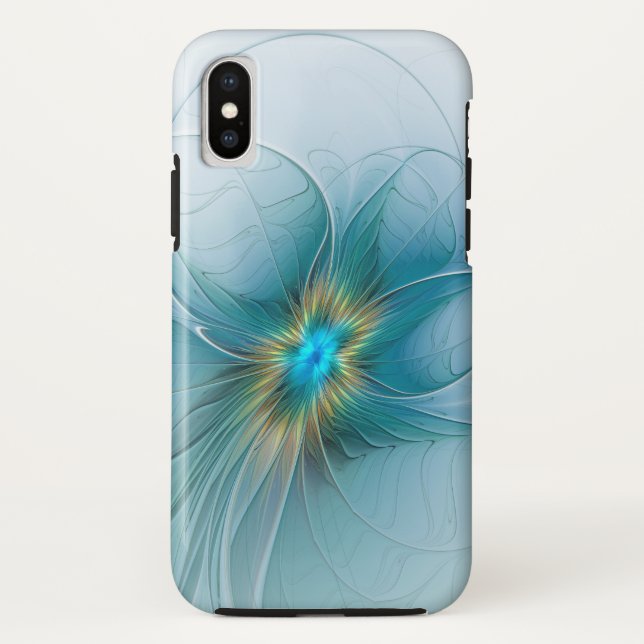 Capa Para iPhone, Case-Mate Pequena Bela Moderna Flor de Arte Fractal Azul Dou (Verso)