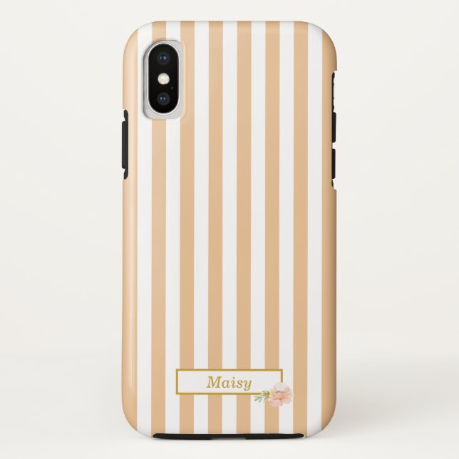 Capa Para iPhone, Case-Mate Personalizado Dourado Pêssego e Listras Brancas (Verso)