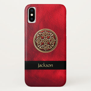 Capa Para iPhone X Personalize a caixa celta de couro vermelha do
