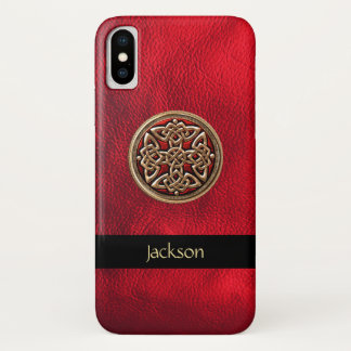 Capa Para iPhone X Personalize a caixa celta de couro vermelha do