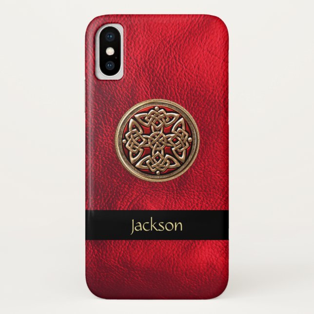 Capa Para iPhone, Case-Mate Personalize a caixa celta de couro vermelha do (Verso)