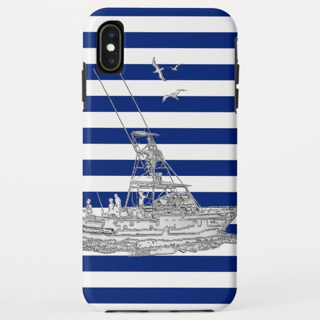 Capa Para iPhone, Case-Mate Pesca de Marlin Prata em Listras Náuticas (Verso)
