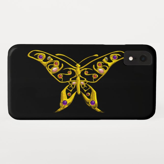Capa Para iPhone, Case-Mate PILHA Dourada HÍPER COM GEMSTONAS Pretas (Verso (Horizontal))