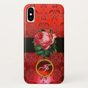 CAPA PARA iPhone X PINCO LINDO ROSE VERMELHO NEGRO DAMASK RUBY MONOGR