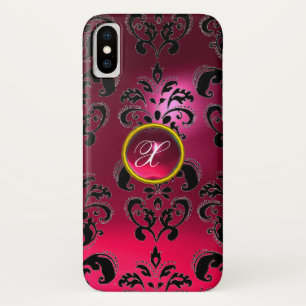 CAPA PARA iPhone X  PINK FUCHSIA BLACK DAMASK GEMSTONE MONOGRAM