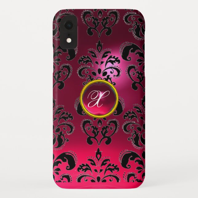 CAPA PARA iPhone, Case-Mate  PINK FUCHSIA BLACK GEM MONOGRAMA (Verso)