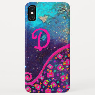 CAPA PARA iPhone XS MAX PINK FUCHSIA TURQUOISMO AZUL ABSTRATO DECO MONOGRA