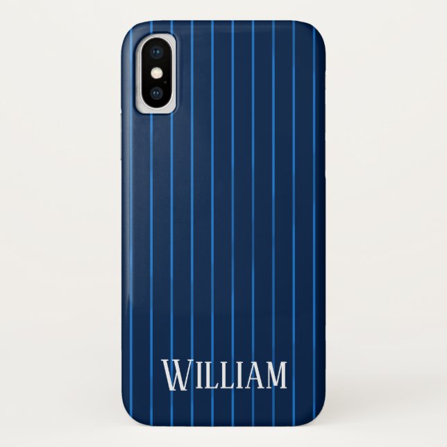 Capa Para iPhone, Case-Mate pinstripes azuis personalizadas do marinho (Verso)