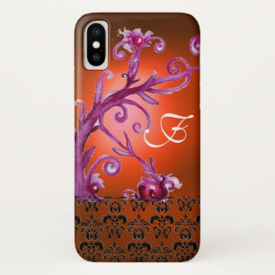 CAPA PARA iPhone DA Case-Mate PINTOS VERMELHOS DE LARANJA, MONOGRAMA DE DAMASK F