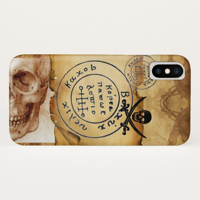 CAPA PARA iPhone, Case-Mate  PIRATAS ANTICOS MAPA DE TRATAMENTO, CRÂNIA E MADEI (Verso (Horizontal))
