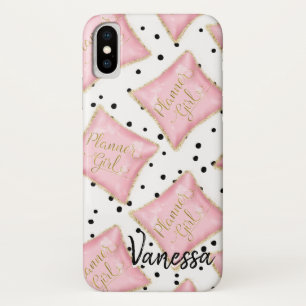 Capa Para iPhone X Pontos Dourados do travesseiro do rosa da menina