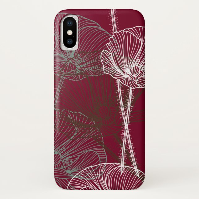 Capa Para iPhone, Case-Mate Poppies desenhados à mão em vermelho escuro (Verso)