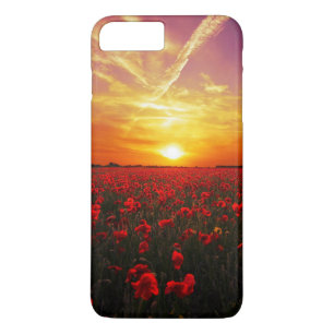 Capa iPhone 8 Plus/7 Plus Por do sol vermelho bonito do campo de flor da