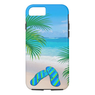 Capa iPhone 8/7 Praia tropical com Palm Trees e Chinelos