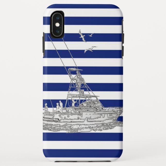 Capa Para iPhone, Case-Mate Prata de pesca do Marlin em faixas marítimas (Verso)