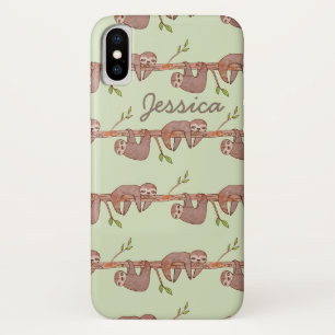 Capa Para iPhone X Preguiças do bebê que penduram no teste padrão