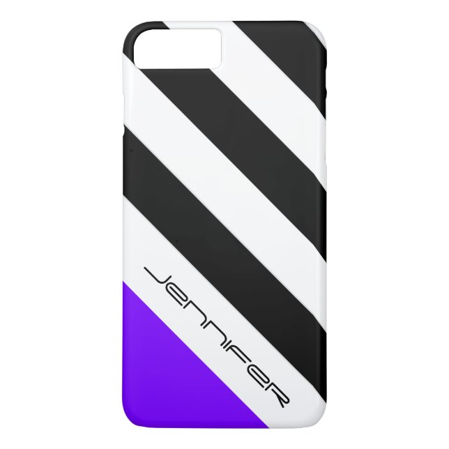 Capa Para iPhone, Case-Mate Preto, Branco, Stripe Roxo Personalizado com Nome (Verso)