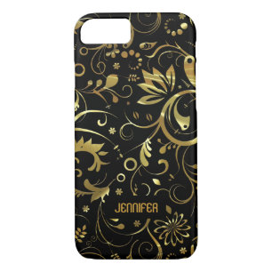 Capa Para iPhone Da Case-Mate Preto com Padrão de Tecido Floral Dourado