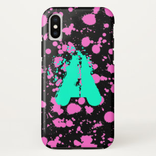 Capa Para iPhone X Preto e arte Monogrammed da pintura do Splatter de