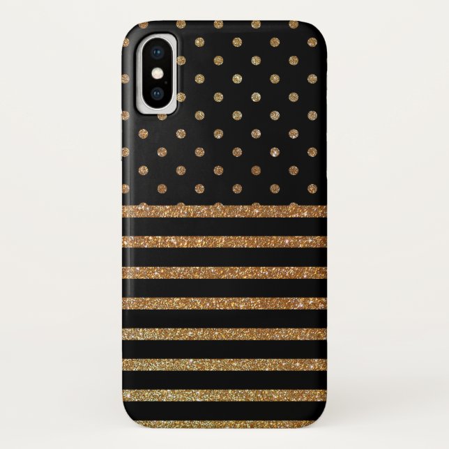 Capa Para iPhone, Case-Mate Preto e Dourado Faux Glitter iPhone X Case (Verso)