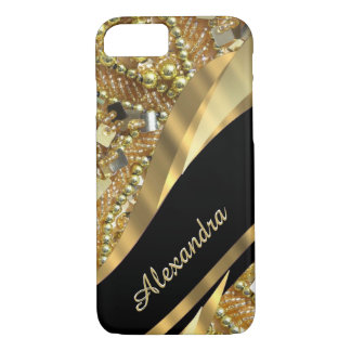 Capa iPhone 8/7 Preto elegante chique personalizado e ouro que