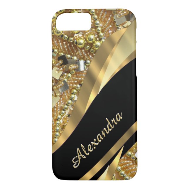Capa Para iPhone, Case-Mate Preto elegante chique personalizado e ouro que (Verso)