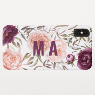 Capa Para iPhone Da Case-Mate Púrpura + cor de pêssego, monograma de queda flora