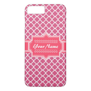 Capa iPhone 8 Plus/7 Plus Quatrefoil marroquino rosa e branco personalizado