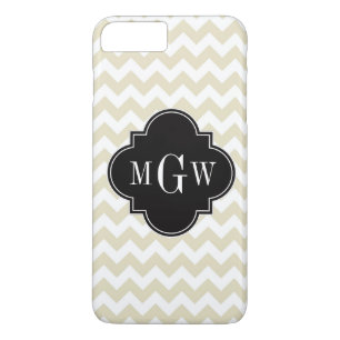 Capa iPhone 8 Plus/7 Plus Quatrefoil preto branco bege Quevron 3 Monograma