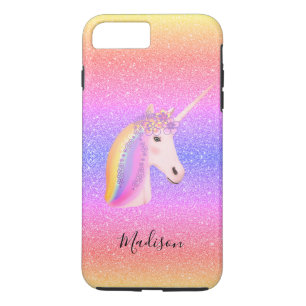 Capa iPhone 8 Plus/7 Plus Rainbow Unicorn Glitter Personalizado