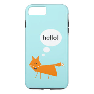 Capa iPhone 8 Plus/7 Plus Raposa de desenho animado em fundo azul dizendo ol