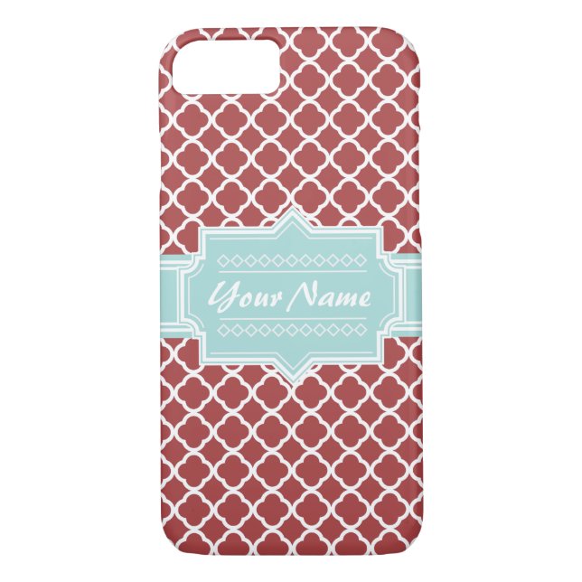 Capa Para iPhone, Case-Mate Red and Mint Quatrefoil Personalizado (Verso)