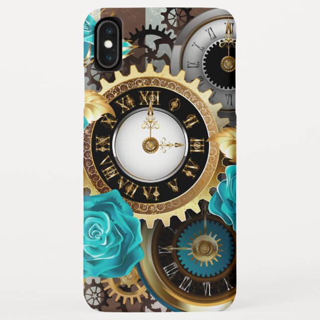 Capa Para iPhone, Case-Mate Relógio e Rosas de Turquesa em Striping (Verso)
