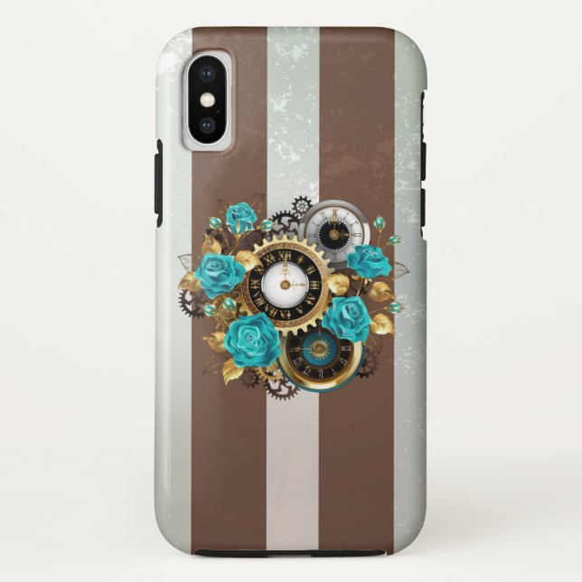 Capa Para iPhone, Case-Mate Relógio e Rosas de Turquesa em Striping (Verso)